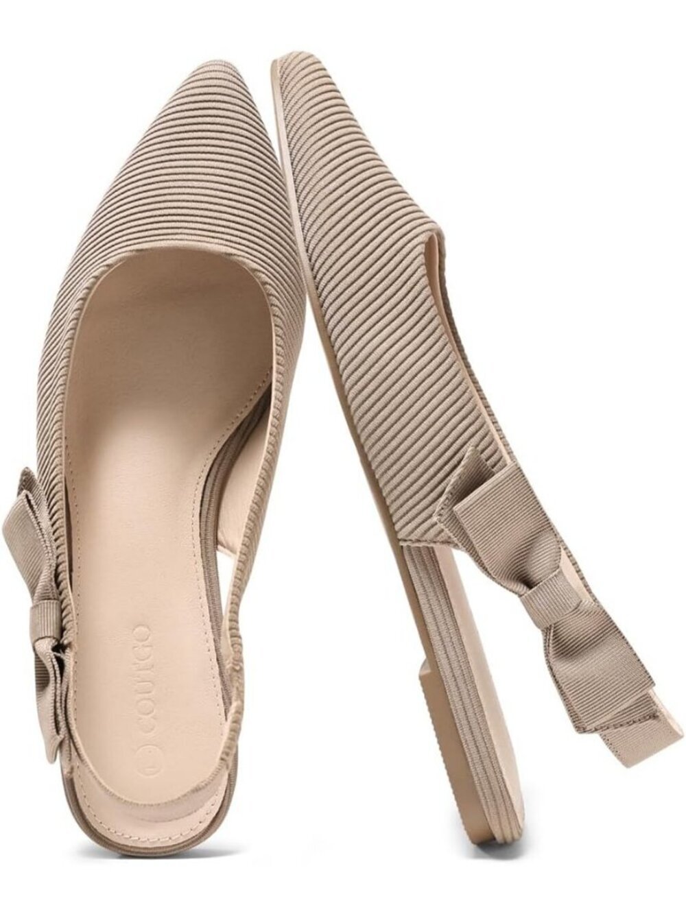 Women's Light Coffee Suede Slingback Flats Bow Pointed Closed Toe Slip on Shoes